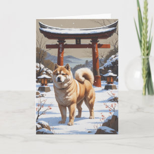 Akita in japanischer Winterlandschaft Traditionell Karte