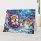 Akita in Sleigh Snow Weihnachten Karte (Vorderseite)