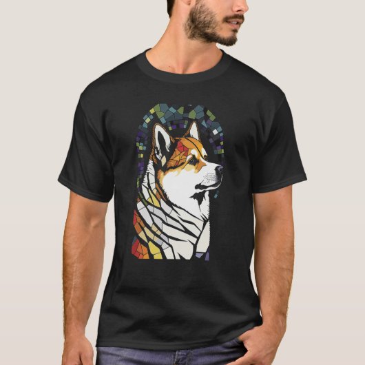 Akita Inu Colorful Stained Glass Pop T-Shirt (Vorderseite)