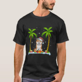 Akita Inu Dog Santa Hat Palm Tree Beach Xmas Pajam T-Shirt (Vorderseite)