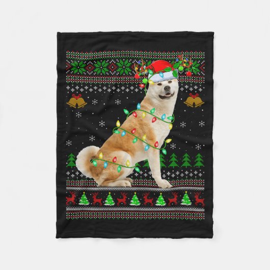 Akita Inu Dog Ugly Christmas Sweaters Holiday Sant Fleecedecke (Vorderseite)