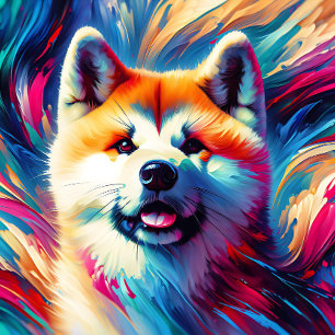 Akita Inu Hund Acryl Druck Bunt Lebendig Puzzle
