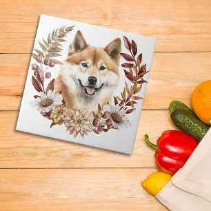 Akita Inu Hund Herbstkranz Fliese