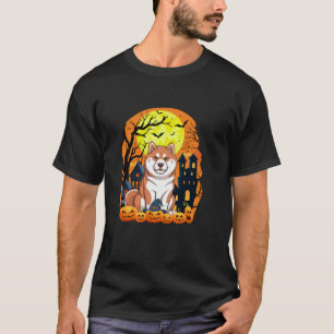 Akita Inu Hund mit Pumpkins Beängstigendes Hallowe T-Shirt