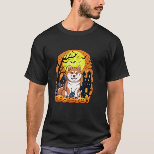 Akita Inu Hund mit Pumpkins Beängstigendes Hallowe T-Shirt (Vorderseite)