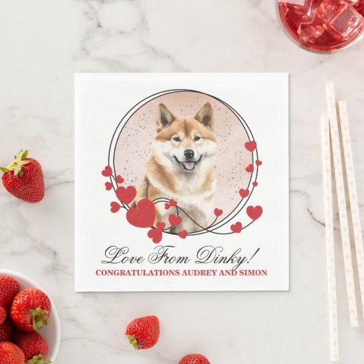 Akita Inu Wedding Red Heart Wedding Dog Foto Serviette (Beispiel)