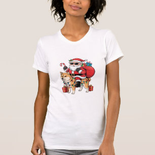 Akita Inu Xmas Lighting Santa Riding Akita Inu Hun T-Shirt