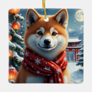 Akita Japanisches Weihnachten Winterporträt Kunst Keramikornament