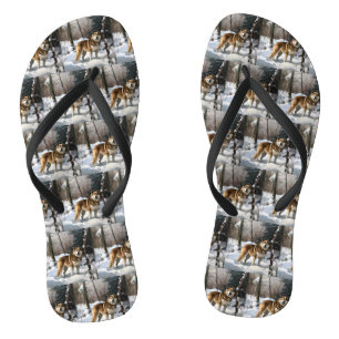 Akita Lass es schneien Weihnachten Badesandalen