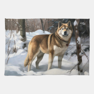 Akita Lass es schneien Weihnachten  Geschirrtuch