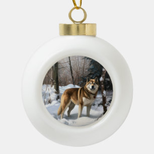 Akita Lass es schneien Weihnachten Keramik Kugel-Ornament