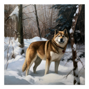 Akita Lass es schneien Weihnachten Poster