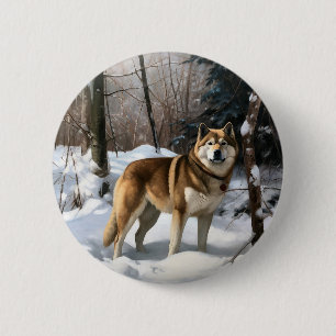 Akita Let It Schnee Weihnachten Button