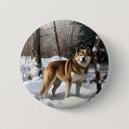 Akita Let It Schnee Weihnachten Button (Vorderseite)
