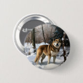 Akita Let It Schnee Weihnachten Button (Vorne & Hinten)