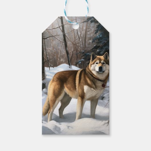 Akita Let It Schnee Weihnachten Geschenkanhänger (Vorderseite)