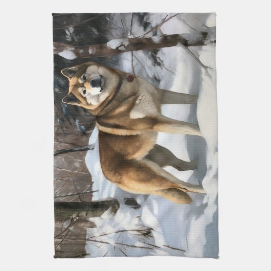 Akita Let It Schnee Weihnachten Geschirrtuch (Vertikal)