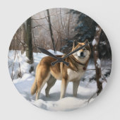 Akita Let It Schnee Weihnachten Große Wanduhr (Vorderseite)