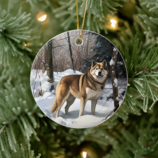 Akita Let It Schnee Weihnachten Keramik Ornament (Baum)
