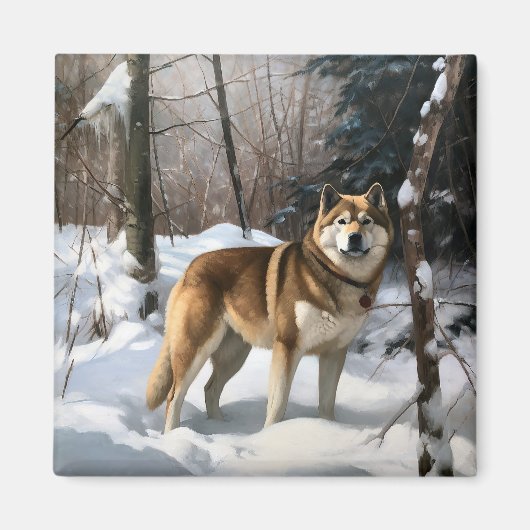 Akita Let It Schnee Weihnachten Magnet (Vorne)