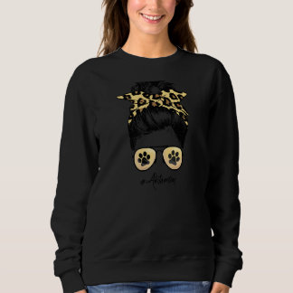 Akita Mama Hund Mama Messy Hair Bun Leopard Print  Sweatshirt