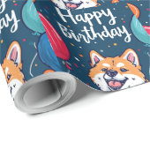 Akita mit Balloons Geburtstag Geschenkpapier (Rolleneckpunkt)