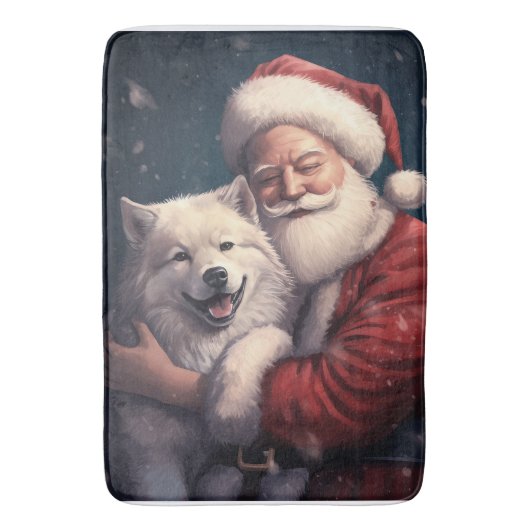 Akita mit dem Weihnachtsmann Weihnachten Badematte (Vorderseite Vertikal)