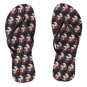 Akita mit dem Weihnachtsmann Weihnachten Badesandalen