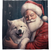 Akita mit dem Weihnachtsmann Weihnachten Duschvorhang (Vorderseite)