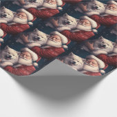Akita mit dem Weihnachtsmann Weihnachten Geschenkpapier (Ecke)