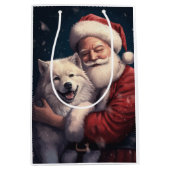 Akita mit dem Weihnachtsmann Weihnachten Mittlere Geschenktüte (Vorderseite)