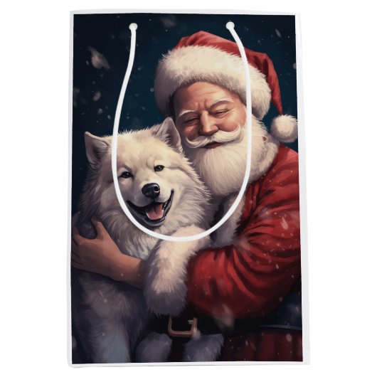 Akita mit dem Weihnachtsmann Weihnachten Mittlere Geschenktüte (Vorderseite)