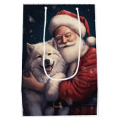 Akita mit dem Weihnachtsmann Weihnachten Mittlere Geschenktüte (Rückseite)