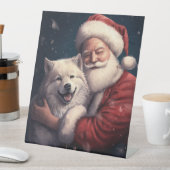 Akita mit dem Weihnachtsmann Weihnachten Sockelschild (In Situ)