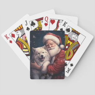 Akita mit dem Weihnachtsmann Weihnachten Spielkarten