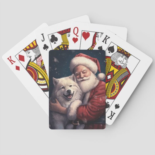 Akita mit dem Weihnachtsmann Weihnachten Spielkarten (Rückseite)