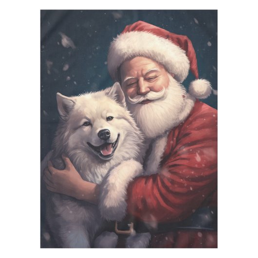 Akita mit dem Weihnachtsmann Weihnachten Tischdecke (Vorderseite)