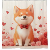 Akita mit Rose - Valentinstag Duschvorhang (Vorderseite)