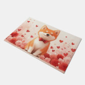 Akita mit Rose - Valentinstag Fußmatte (Schrägansicht)