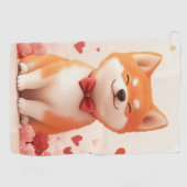 Akita mit Rose - Valentinstag Golfhandtuch (Horizontal)