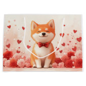 Akita mit Rose - Valentinstag Große Geschenktüte (Vorderseite)