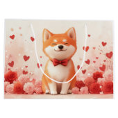 Akita mit Rose - Valentinstag Große Geschenktüte (Rückseite)
