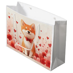 Akita mit Rose - Valentinstag Große Geschenktüte