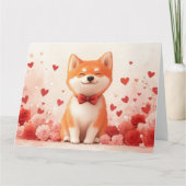Akita mit Rose - Valentinstag Karte (Vorderseite)