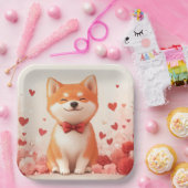 Akita mit Rose - Valentinstag Pappteller (Party)