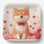 Akita mit Rose - Valentinstag Pappteller (Vorderseite)