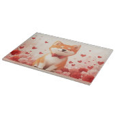 Akita mit Rose - Valentinstag Schneidebrett (Ecke)