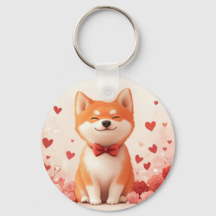 Akita mit Rosen - Valentinstag  Schlüsselanhänger