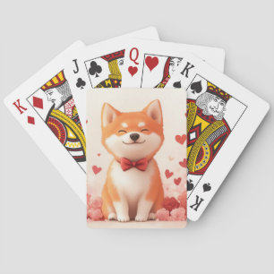 Akita mit Rosen - Valentinstag Spielkarten