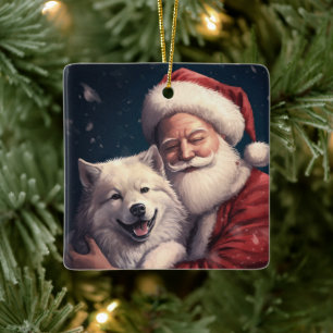 Akita mit Santa Claus Festives Weihnachten  Keramikornament